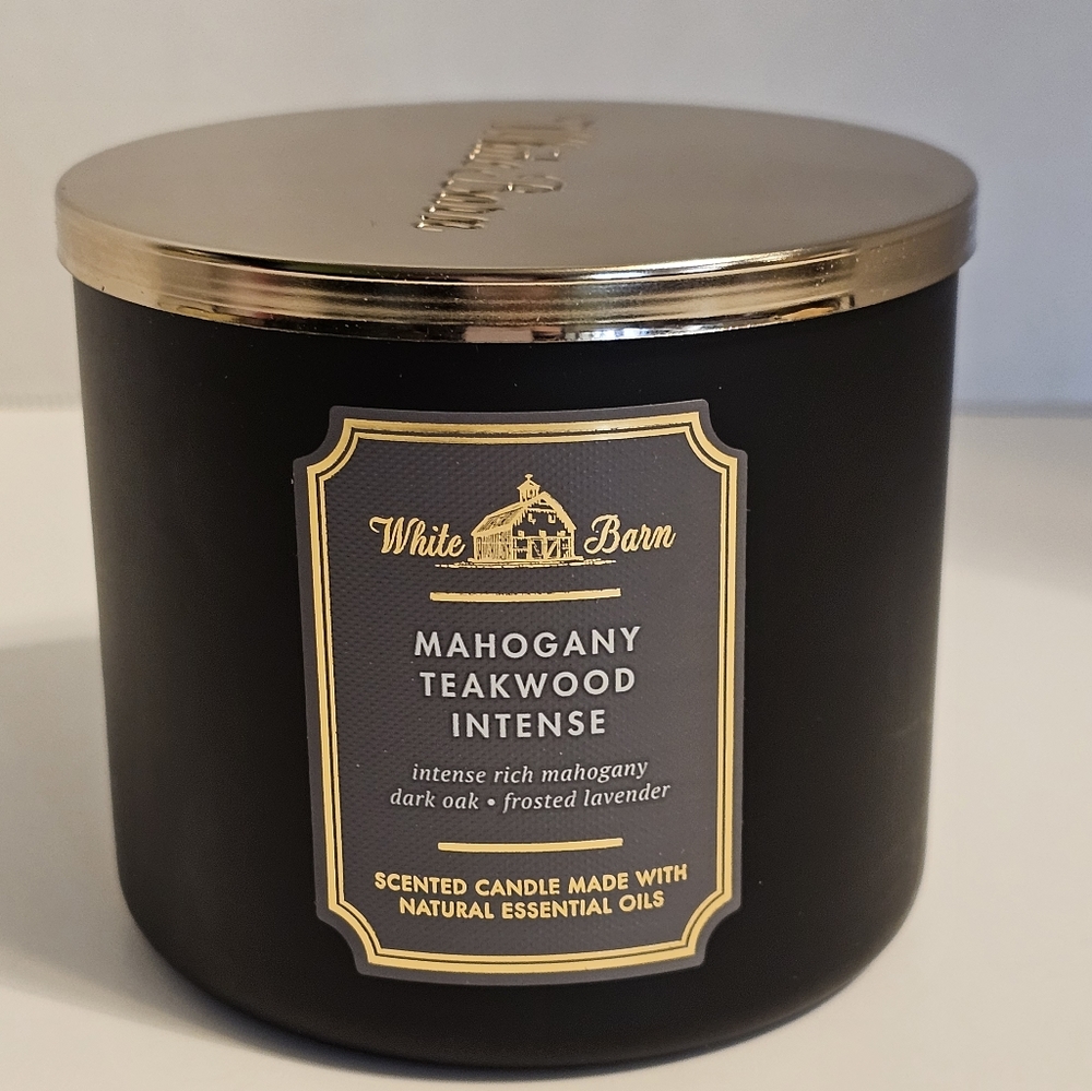 Bath & Body Works White Barn Mahogany Teakwood Intense 3 Wick Candle, 14.5 oz
